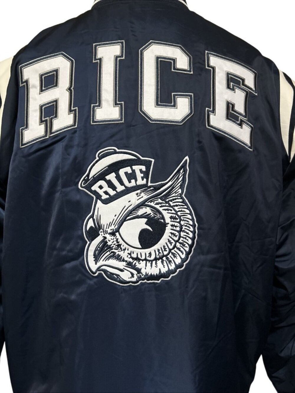 NEW Rice University Owls The Yard Navy Varsity Satin Bomber Jacket Mens L